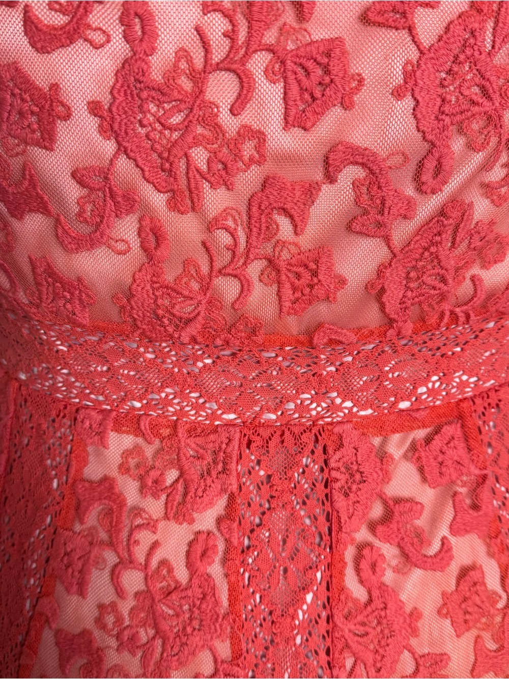 Sundance Coral Lace Dress Size 12 Boho Romantic Fit Flare - Picture 4 of 6